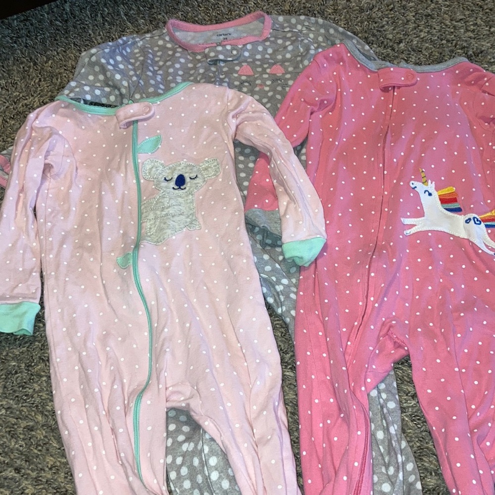 3 Pack 2T Girls Carter’s Footie Pajamas